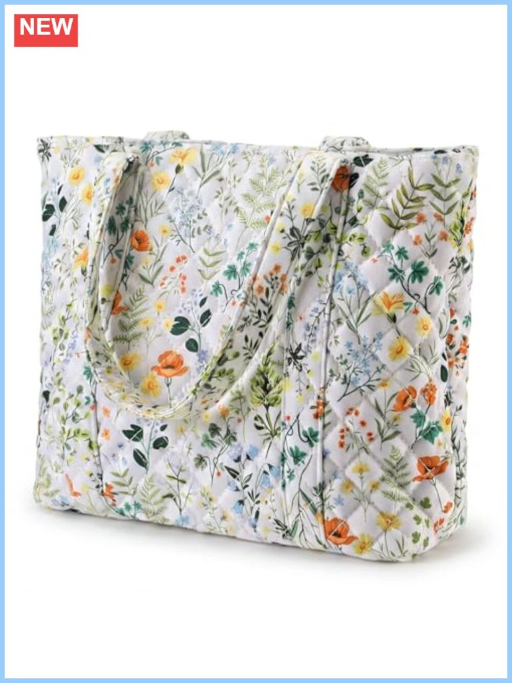 Quilted Tote Bag Cotton Floral Patchwork Shoulder Bag Laptop Travel Purse